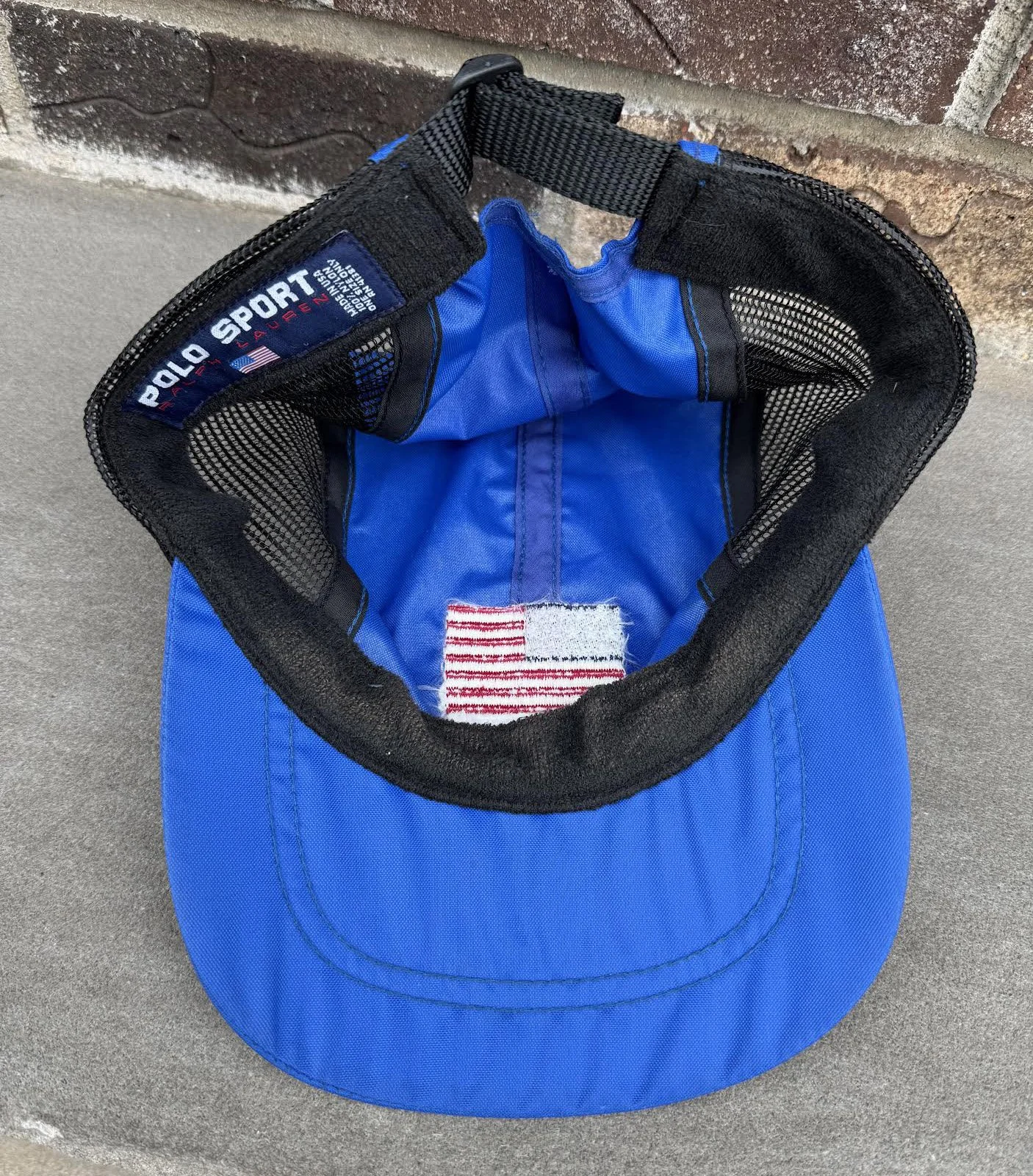 Vintage Polo Sport Ralph Lauren Blue Nylon Flag Hat — RootsBK